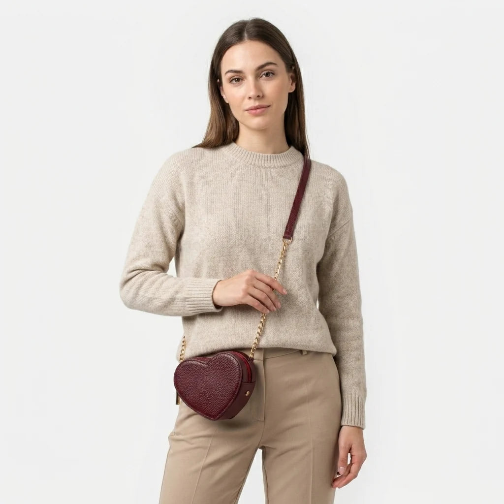 Bolso manos libres florencia de cuero para mujer - Vino