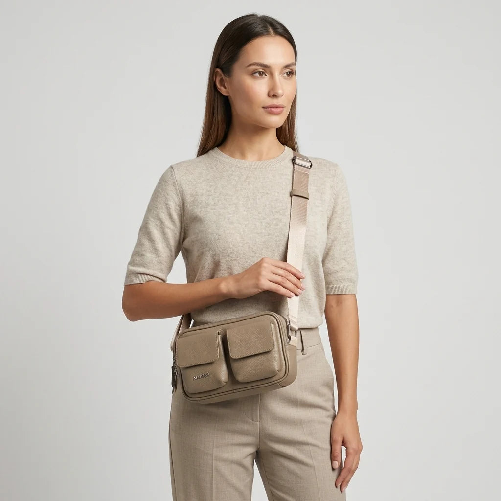 Bolso manos libres tota de cuero para mujer - Beige