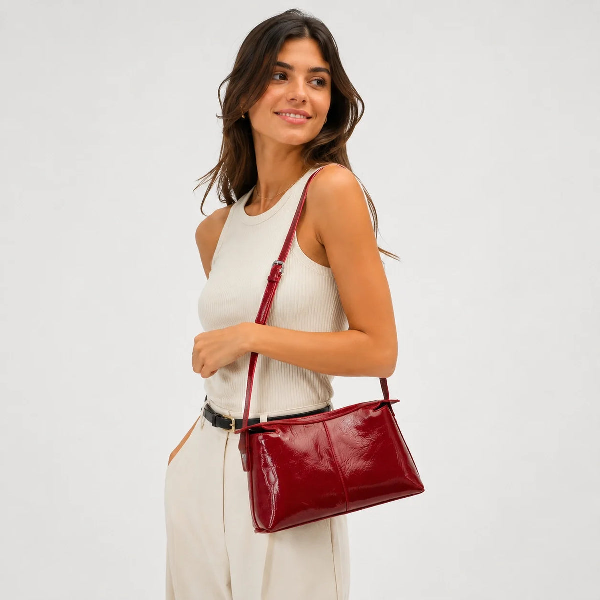 Bolso manos libres santora de cuero para mujer - Rojo