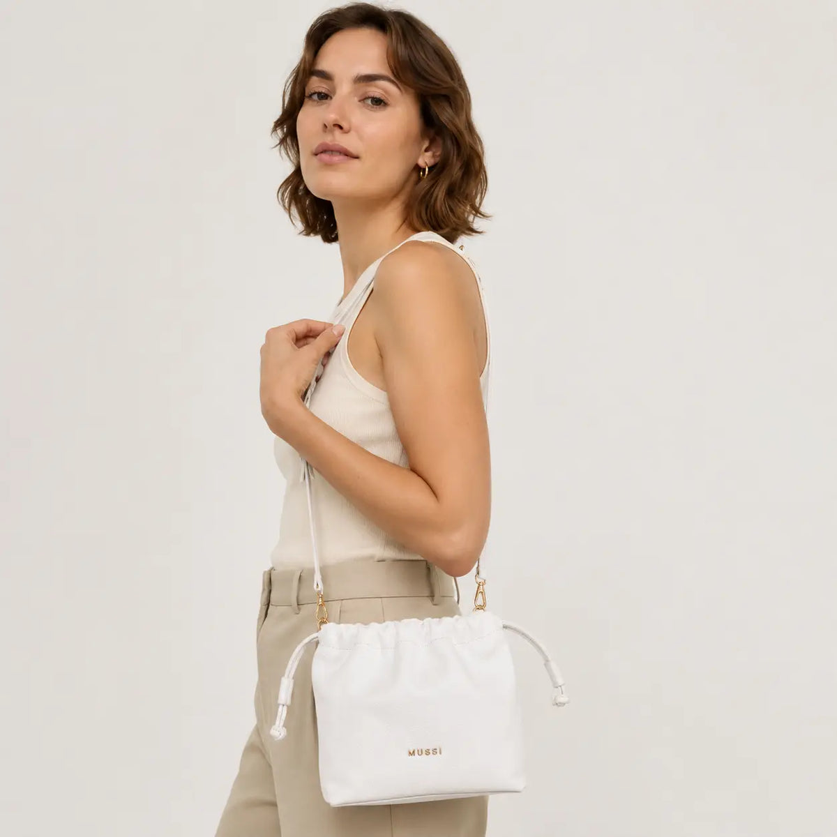 Bolso manos libres mia de cuero para mujer - Blanco