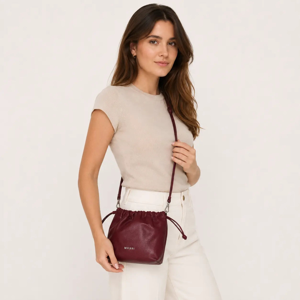 Bolso manos libres mia de cuero para mujer - Vino