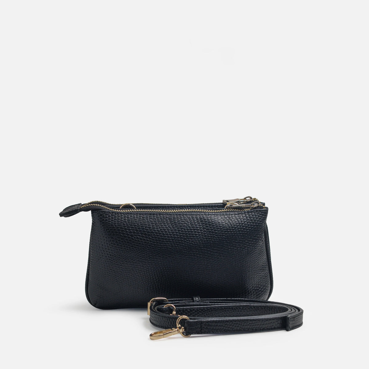 Bolso manos libres casis de cuero para mujer - Negro