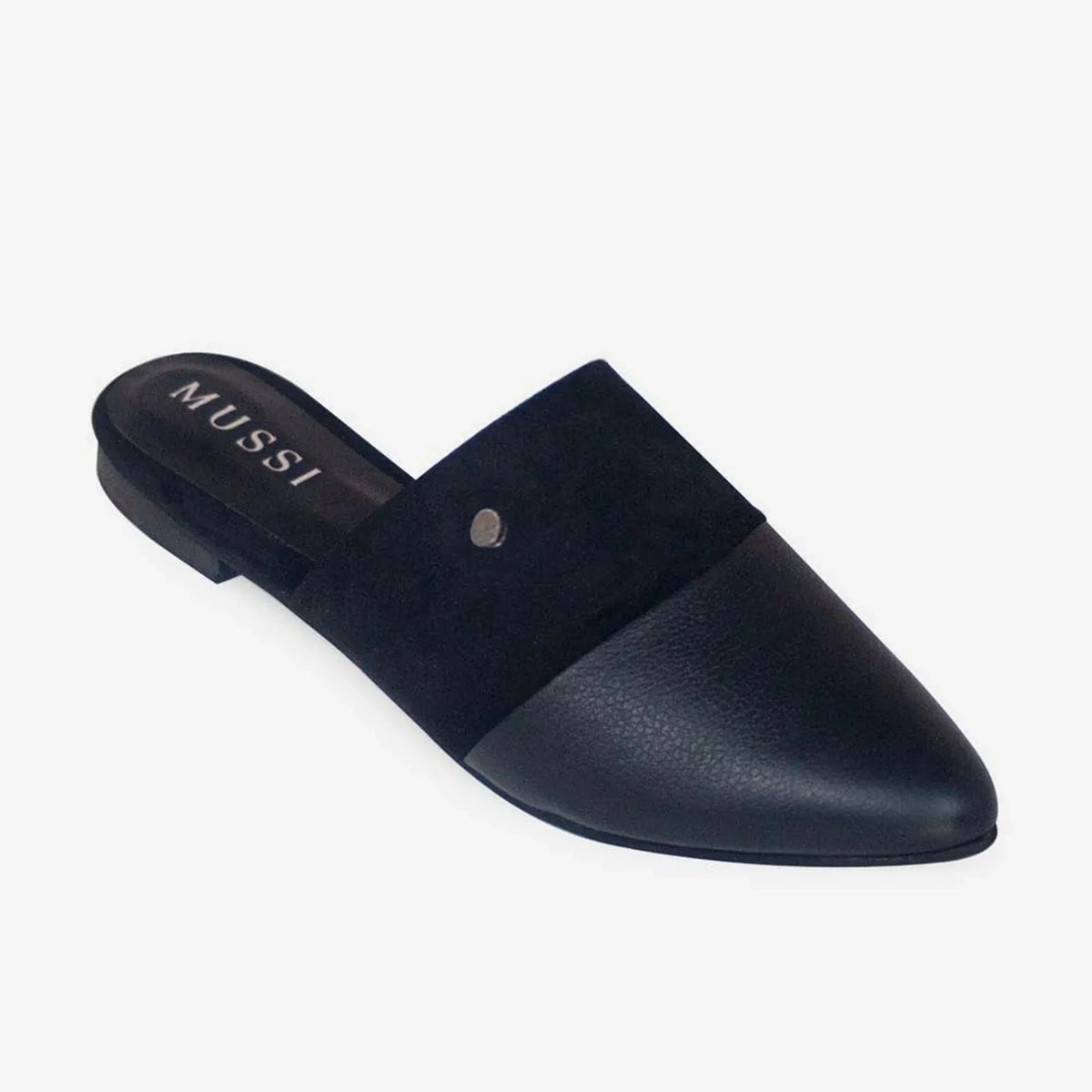 Zueco plano hinata de cuero para mujer - Negro