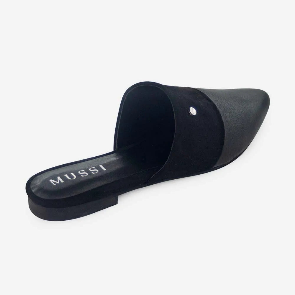 Zueco plano hinata de cuero para mujer - Negro