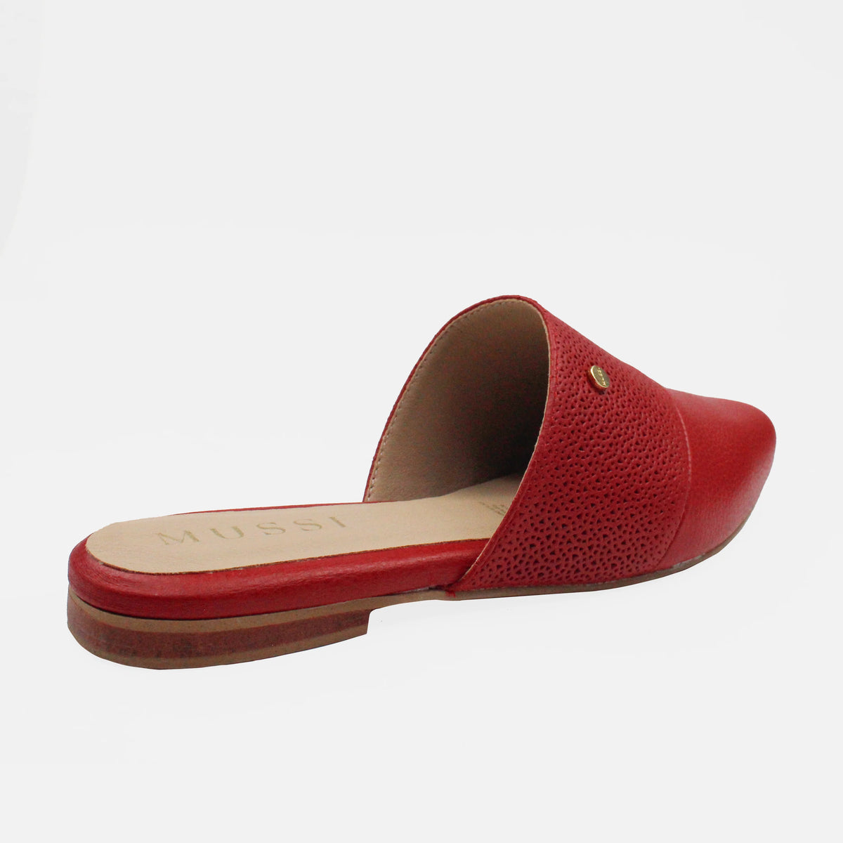 Zueco plano hinata de cuero para mujer - Rojo