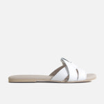 Sandalia plana glasgow de cuero para mujer - Blanco