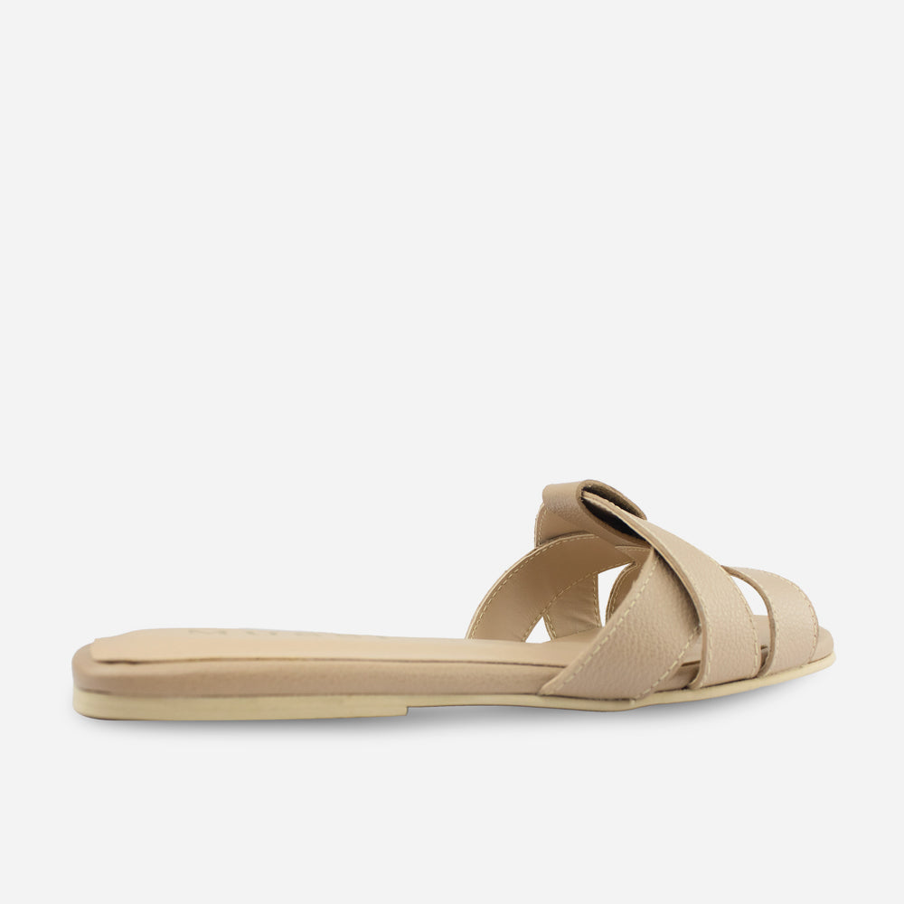Sandalia plana glasgow de cuero para mujer - Beige