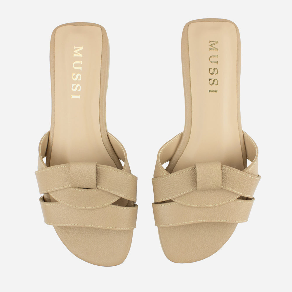 Sandalia plana glasgow de cuero para mujer - Beige