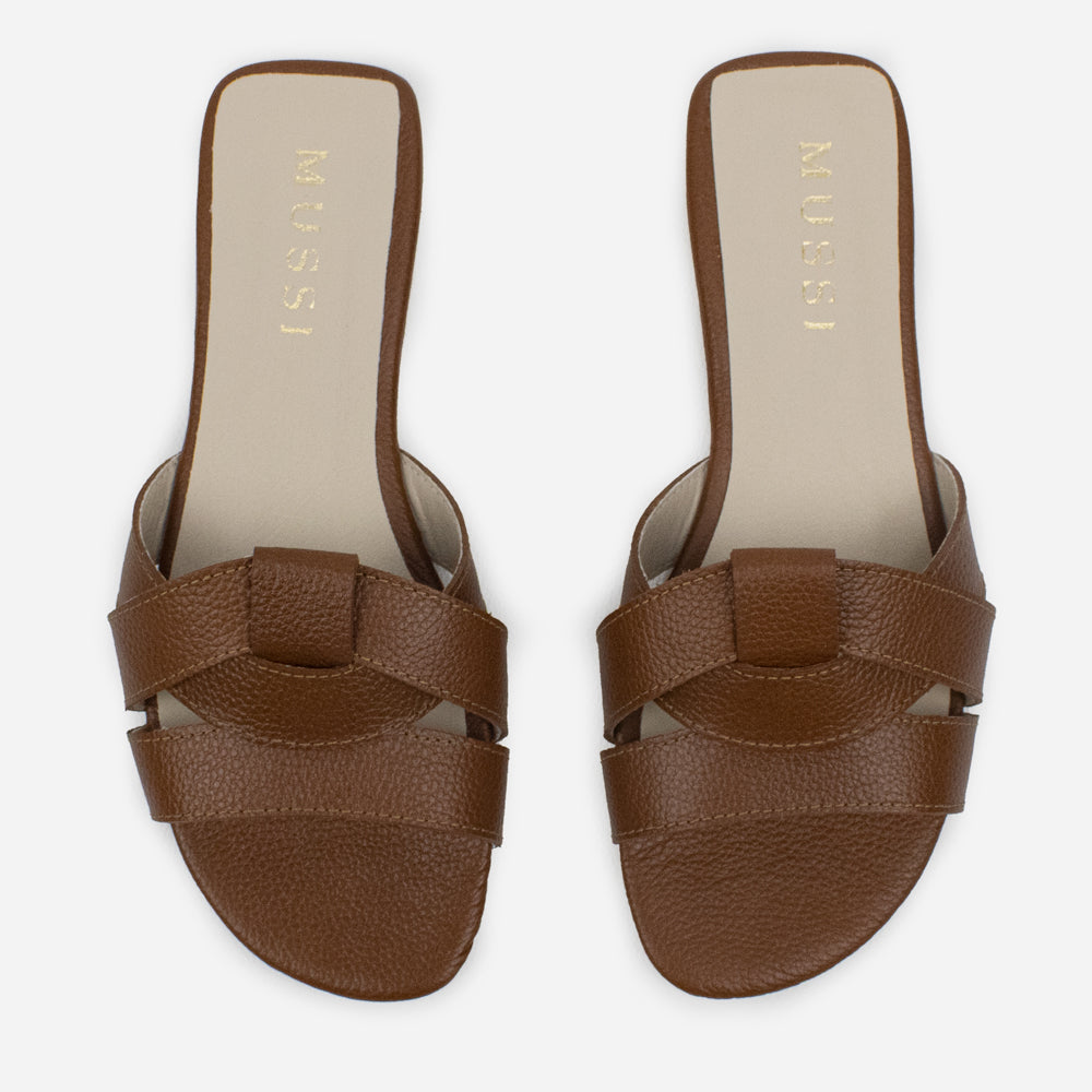 Sandalia plana glasgow de cuero para mujer - Miel