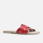 Sandalia plana glasgow de cuero para mujer - Rojo