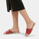 Sandalia plana glasgow de cuero para mujer - Rojo