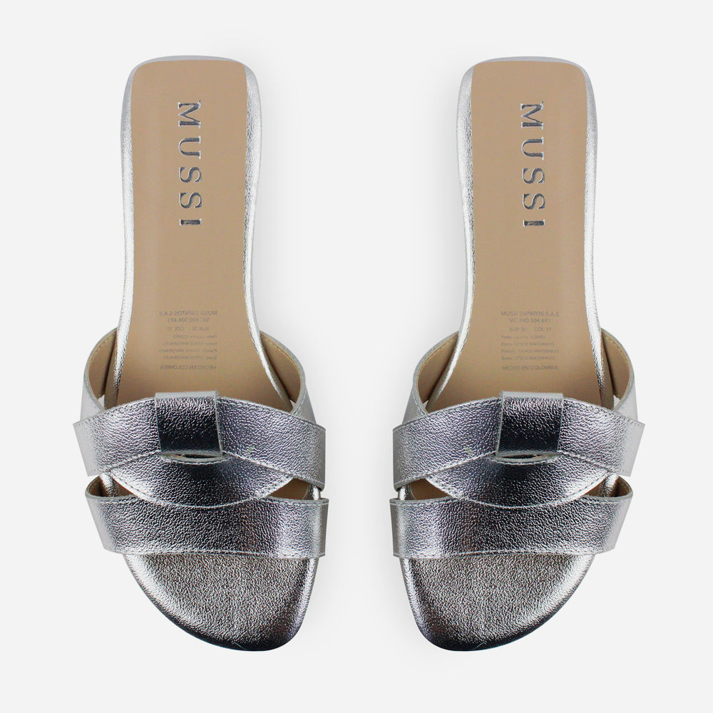 Sandalia plana glasgow de cuero para mujer - Plata