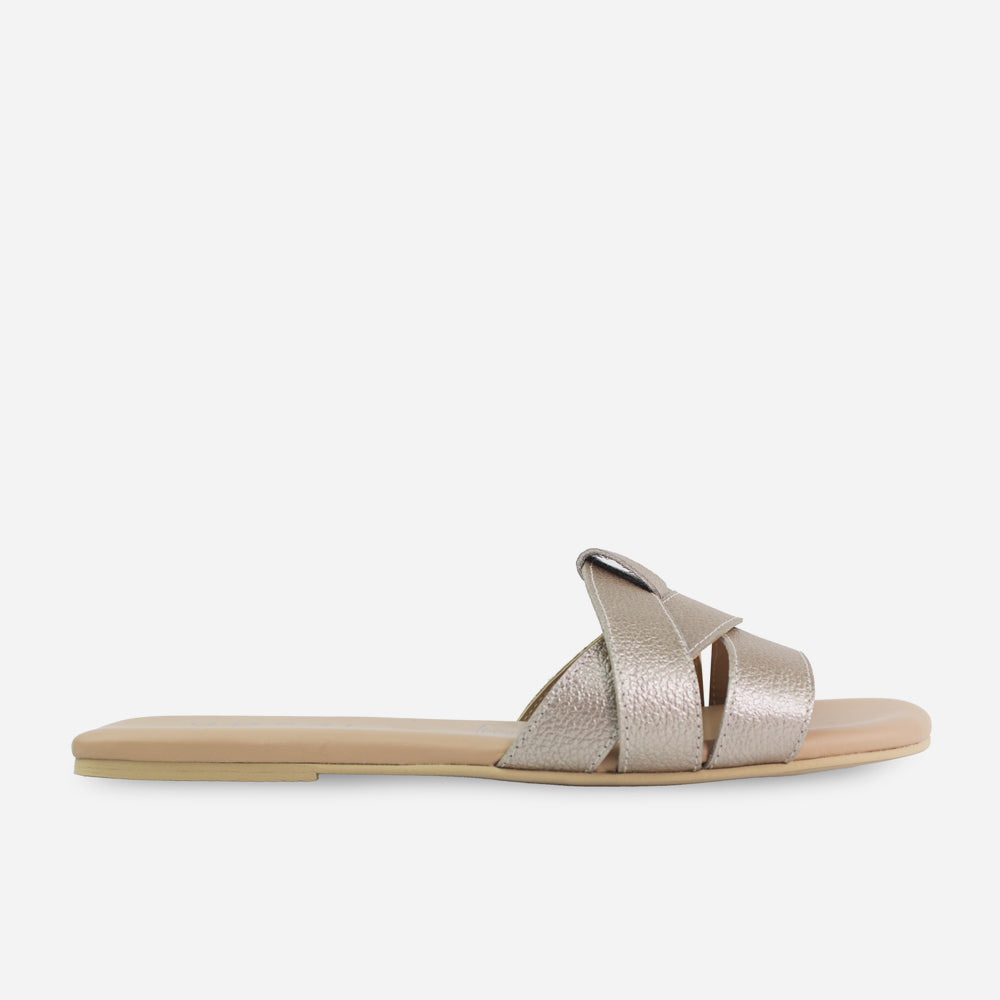 Sandalia plana glasgow de cuero para mujer - Champaña