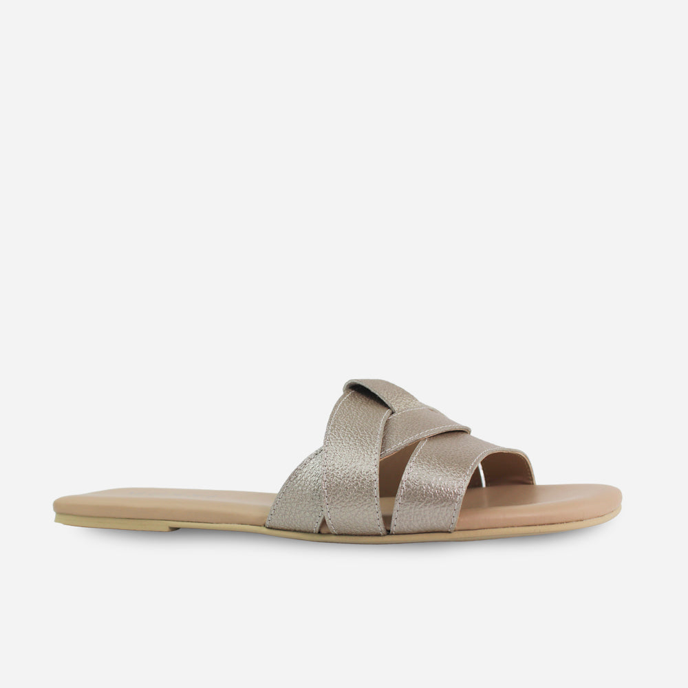 Sandalia plana glasgow de cuero para mujer - Champaña