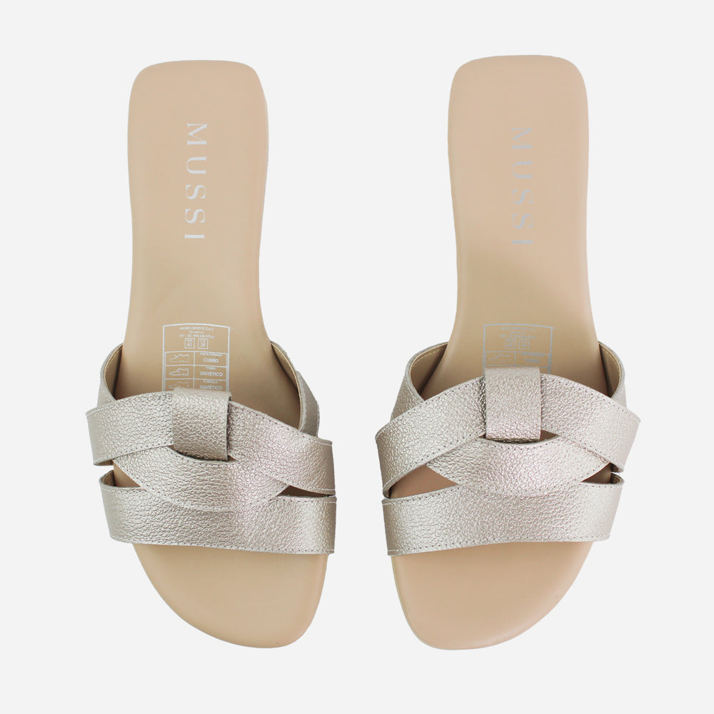 Sandalia plana glasgow de cuero para mujer - Champaña