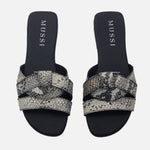 Sandalia plana glasgow de cuero para mujer - Negro