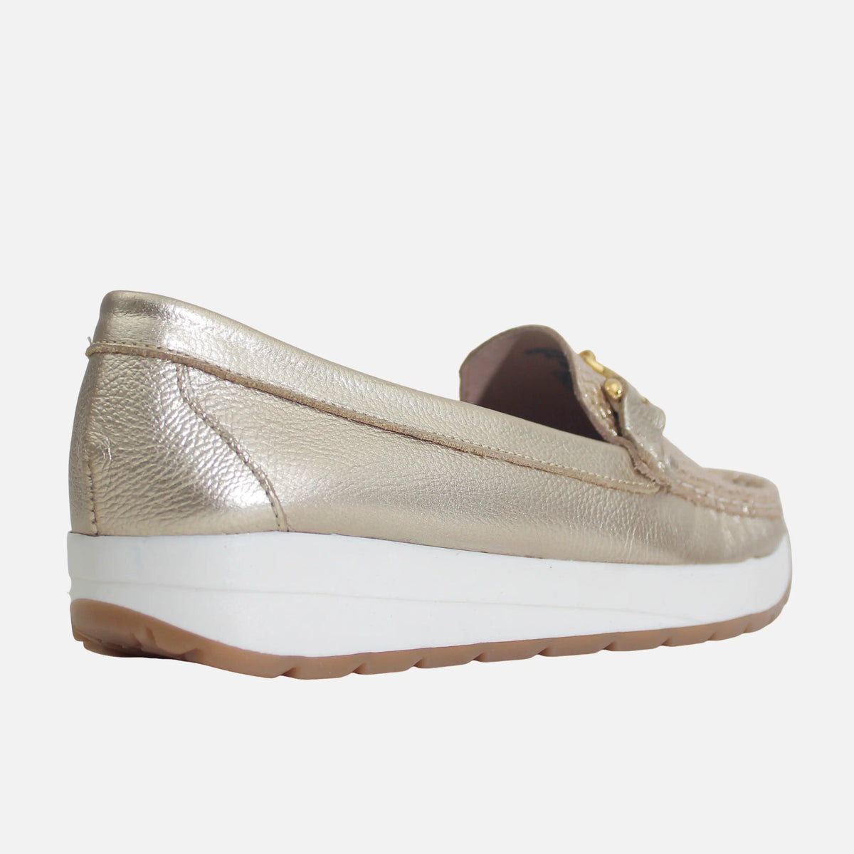 Mocasin plataforma alba de cuero para mujer - Oro