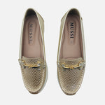 Mocasin plataforma alba de cuero para mujer - Oro