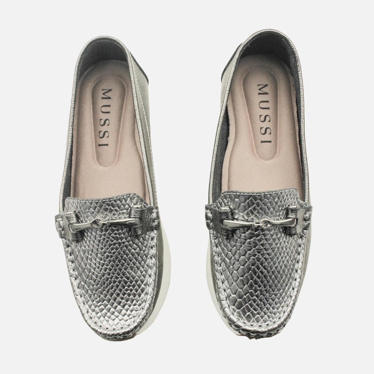 Mocasin plataforma alba de cuero para mujer - Plateado