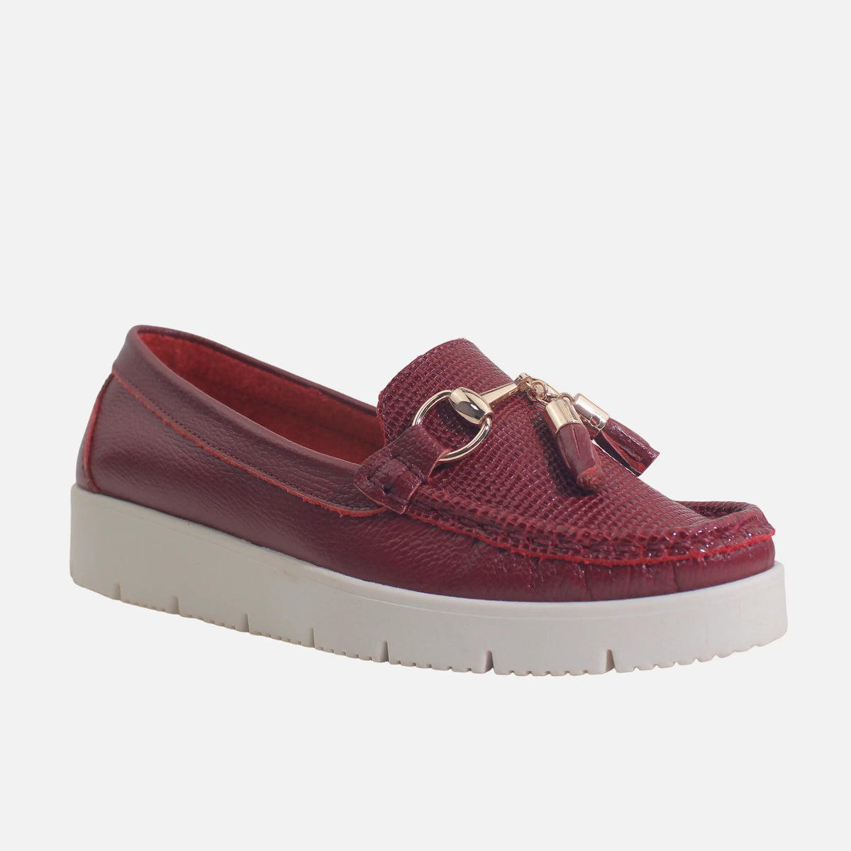 Mocasin plataforma siena de cuero para mujer - Vino