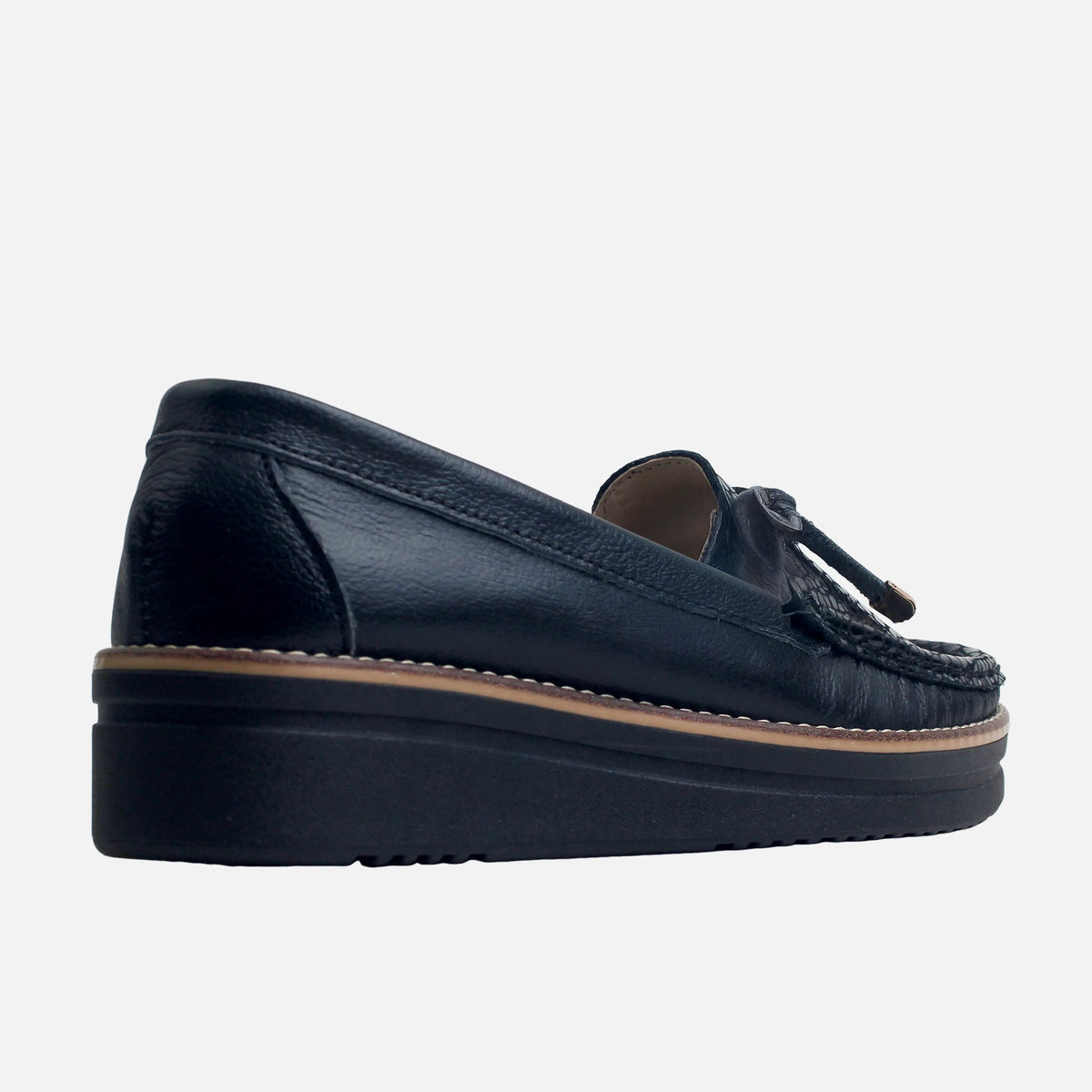 Mocasin plataforma lyra de cuero para mujer - Negro