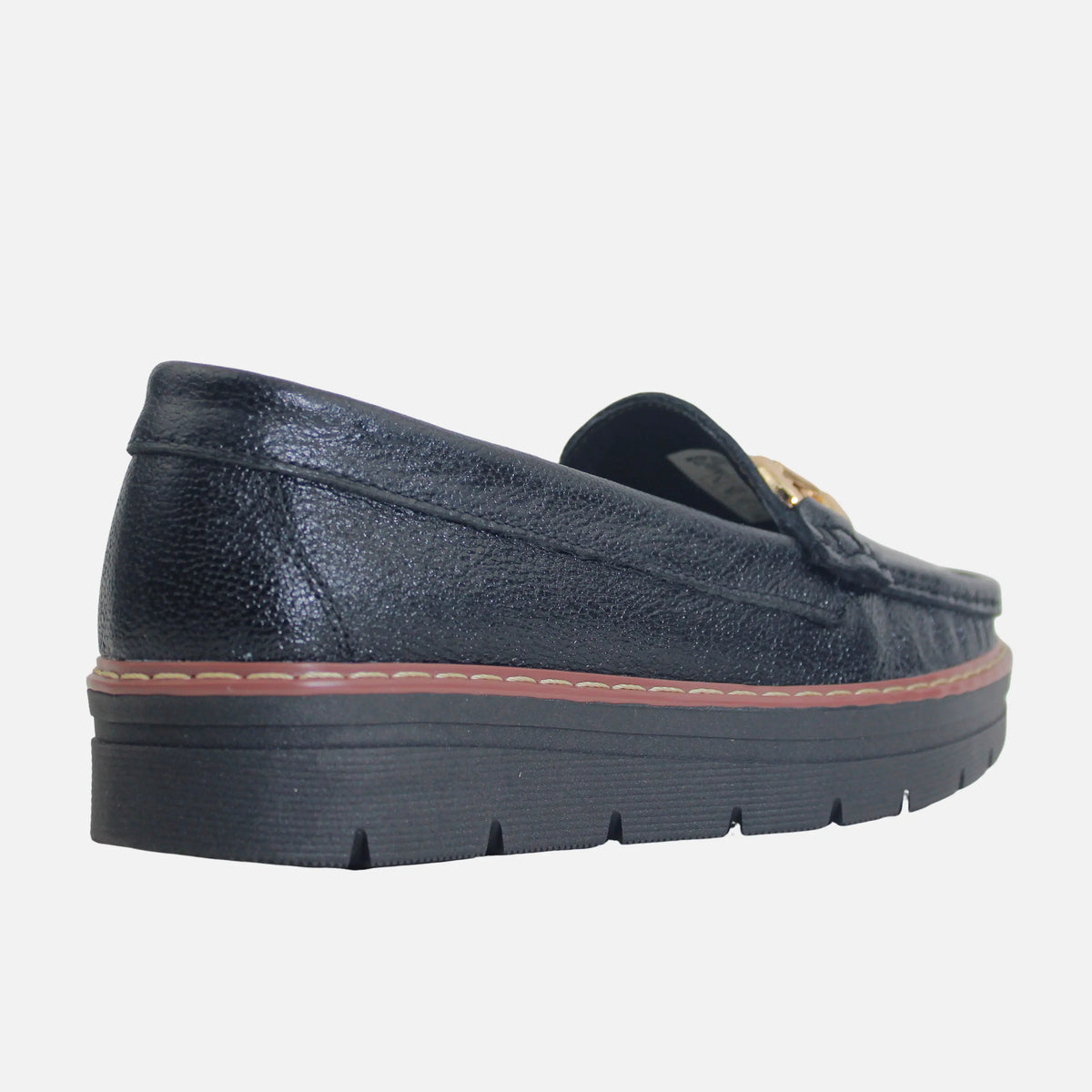 Mocasin plataforma lluvia de cuero para mujer - Negro