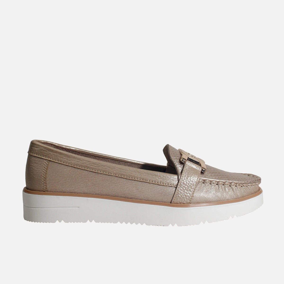 Mocasin plataforma rosel de cuero para mujer - Oro