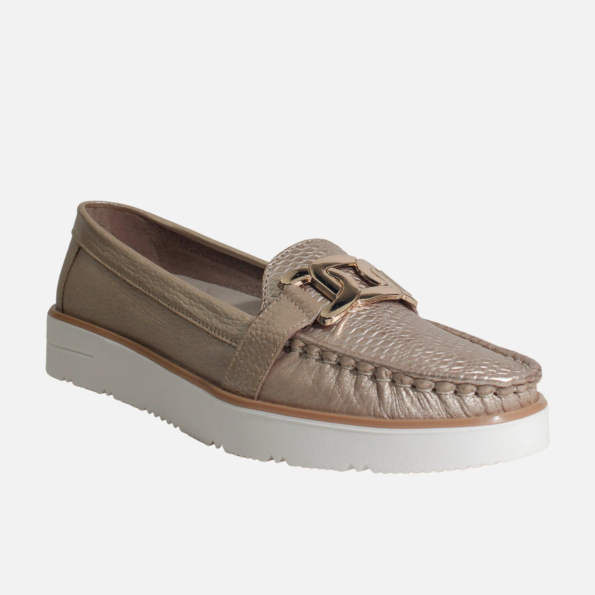 Mocasin plataforma rosel de cuero para mujer - Oro