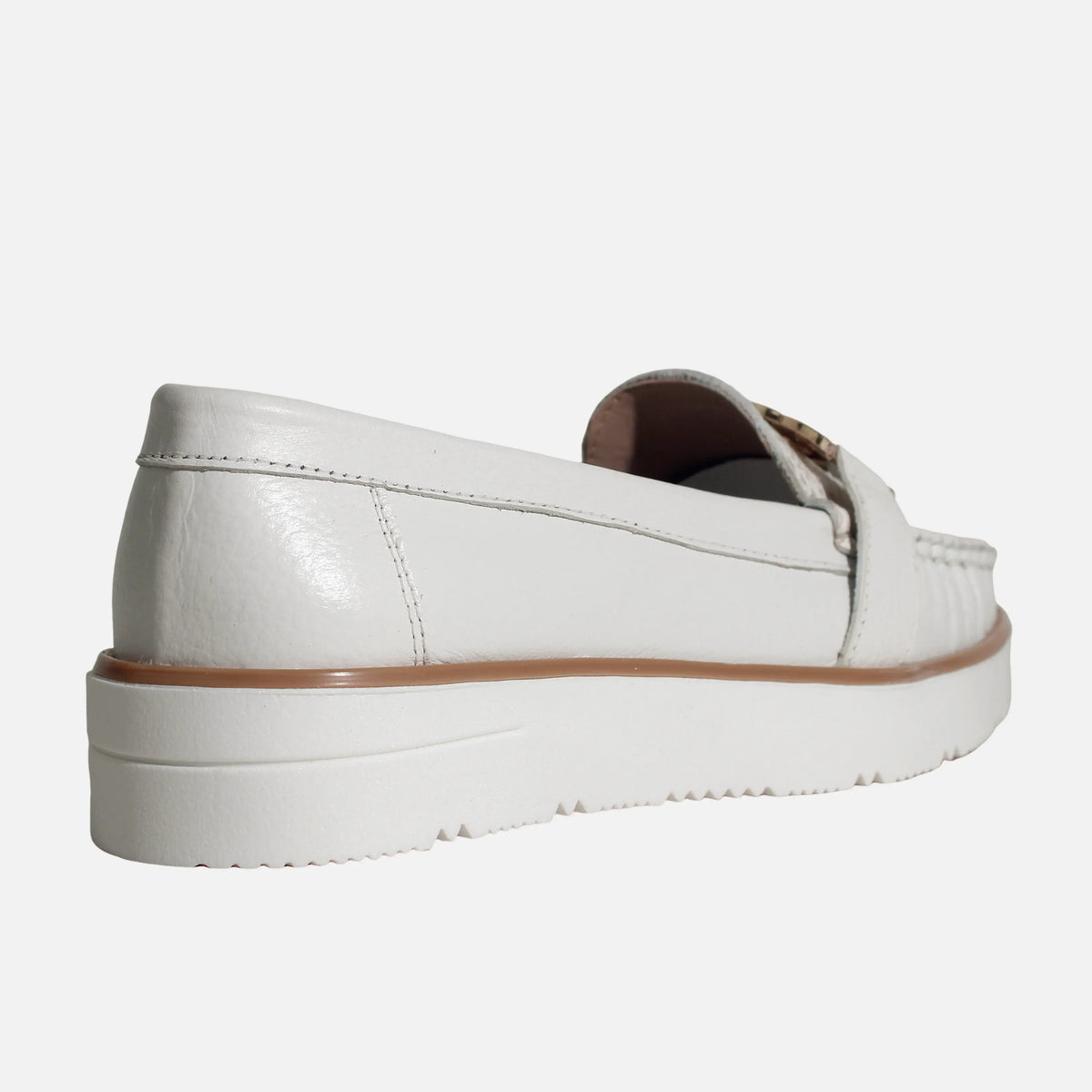 Mocasin plataforma rosel de cuero para mujer - Hueso