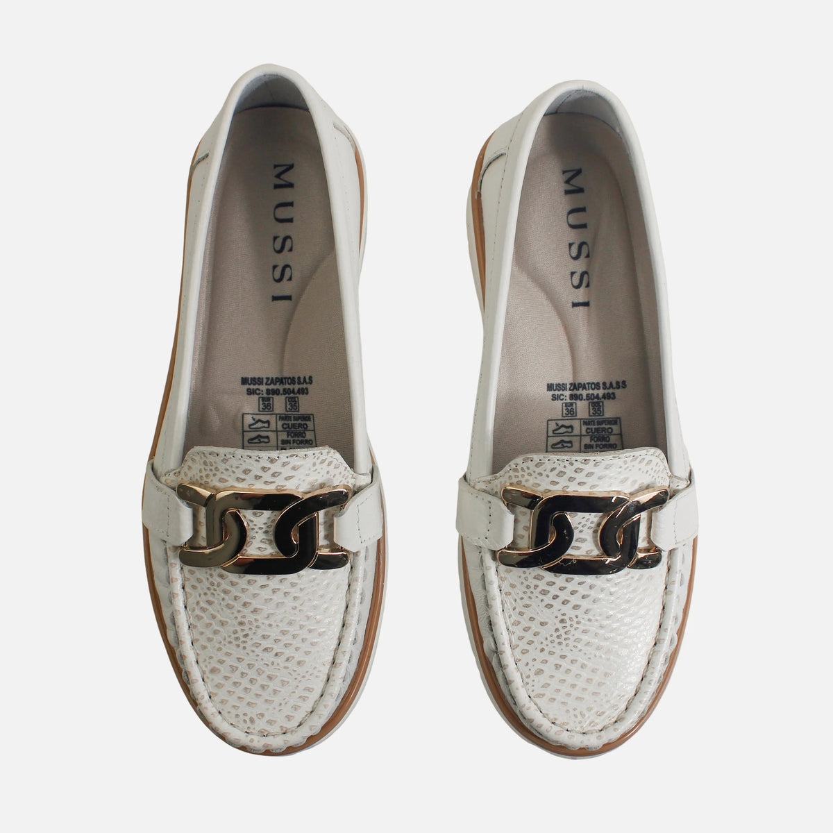 Mocasin plataforma rosel de cuero para mujer - Hueso