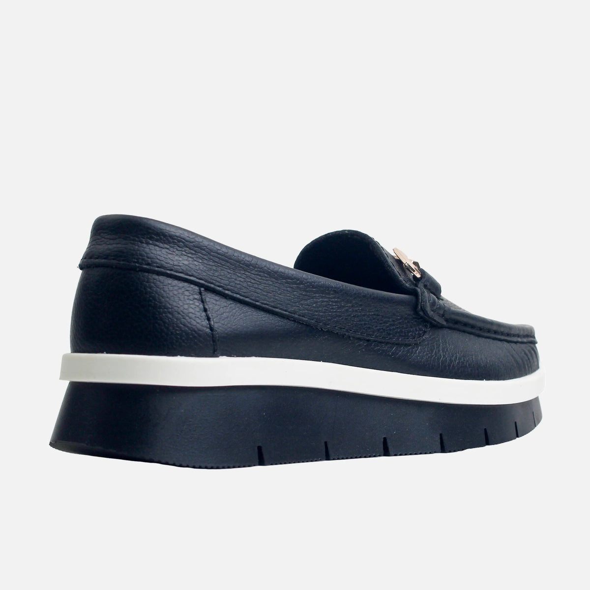 Mocasin plataforma marena de cuero para mujer - Negro