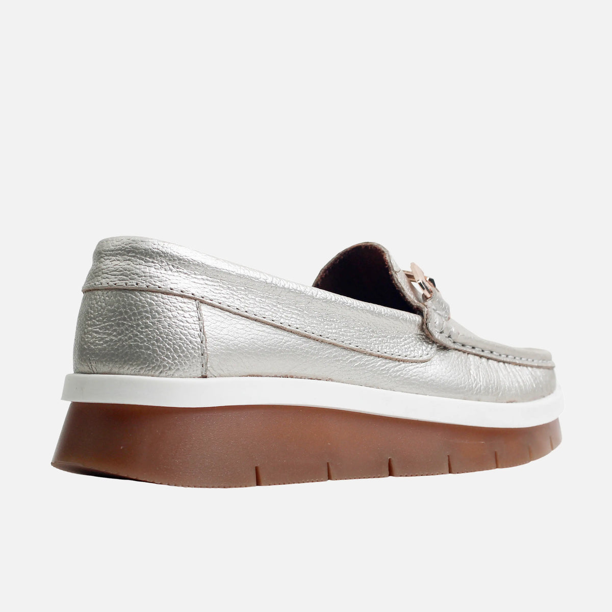 Mocasin plataforma marena de cuero para mujer - Oro