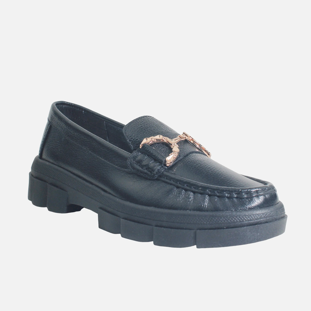 Mocasin tractorado amelie de cuero para mujer - Negro