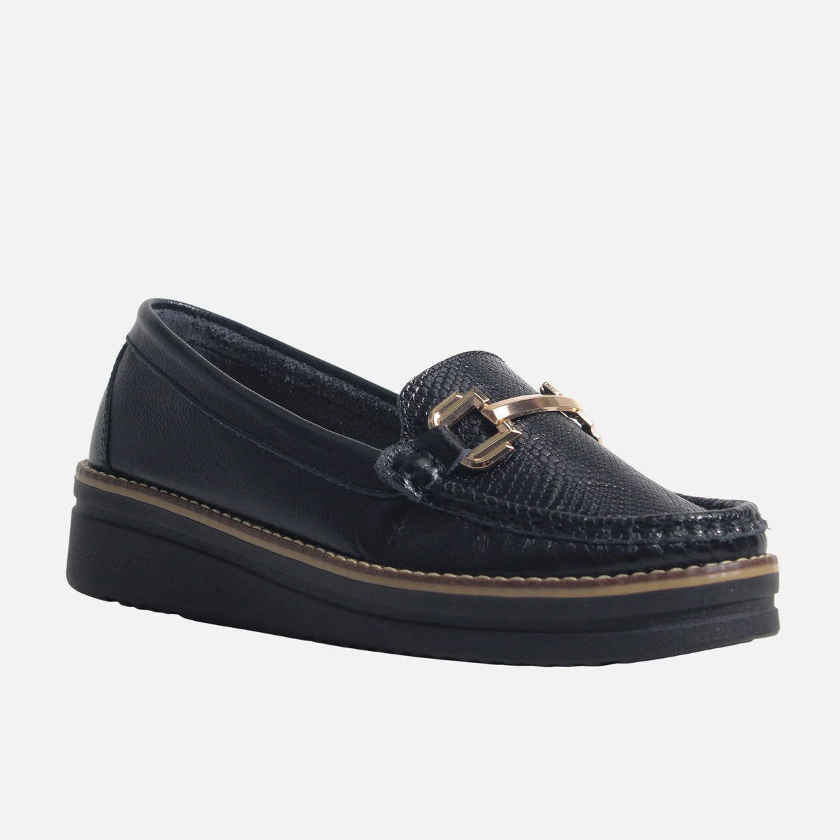 Mocasin plataforma gretta de cuero para mujer - Negro