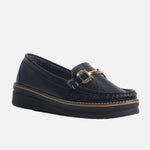 Mocasin plataforma gretta de cuero para mujer - Negro