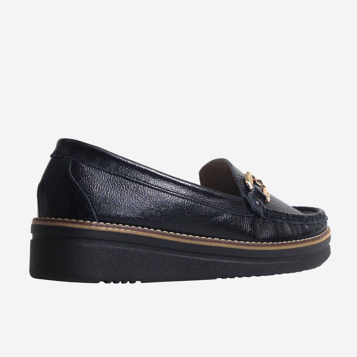 Mocasin plataforma gretta de cuero para mujer - Negro
