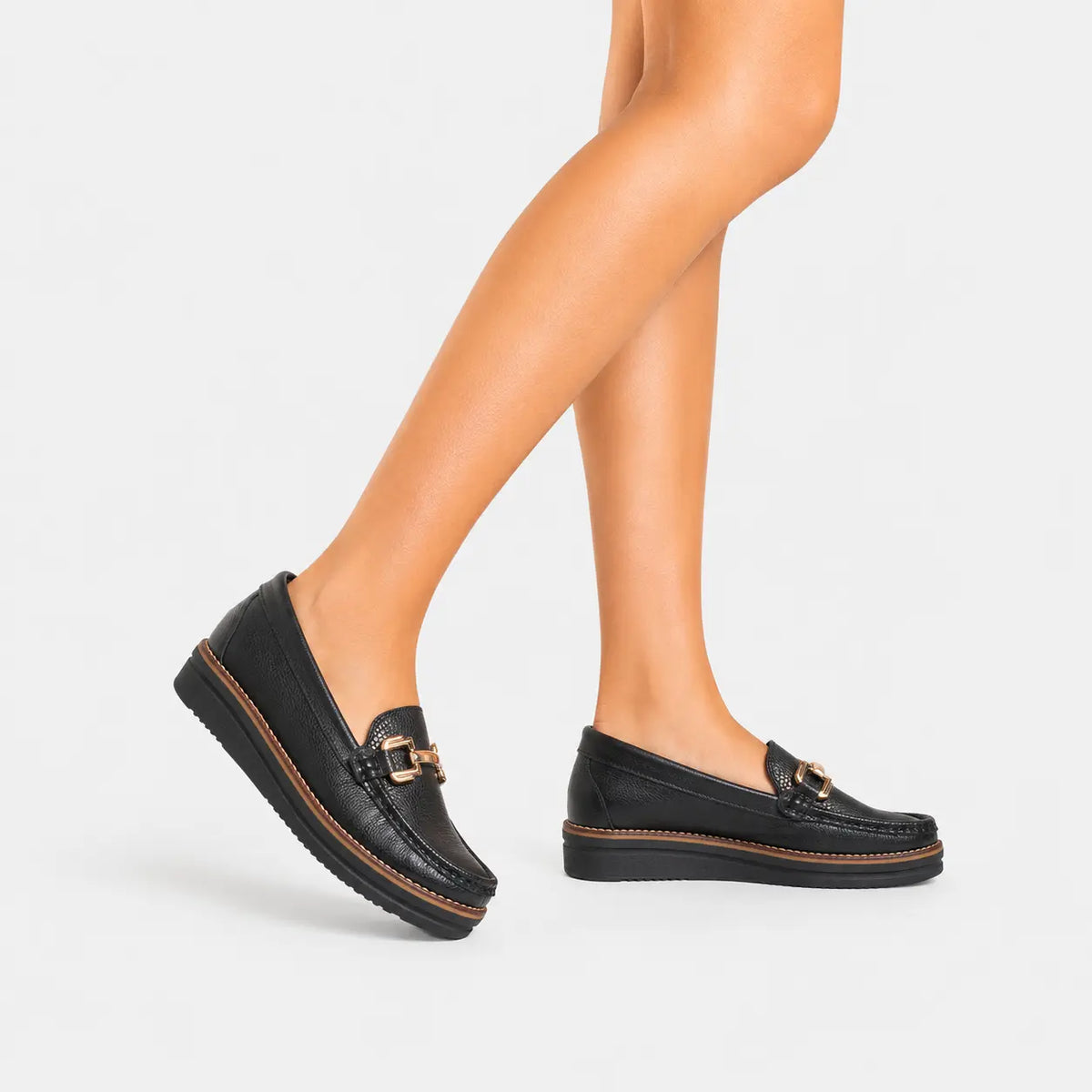 Mocasin plataforma gretta de cuero para mujer - Negro