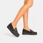 Mocasin plataforma gretta de cuero para mujer - Negro