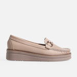 Mocasin plataforma gretta de cuero para mujer - Taupe