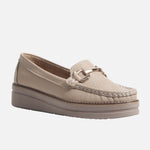 Mocasin plataforma gretta de cuero para mujer - Taupe