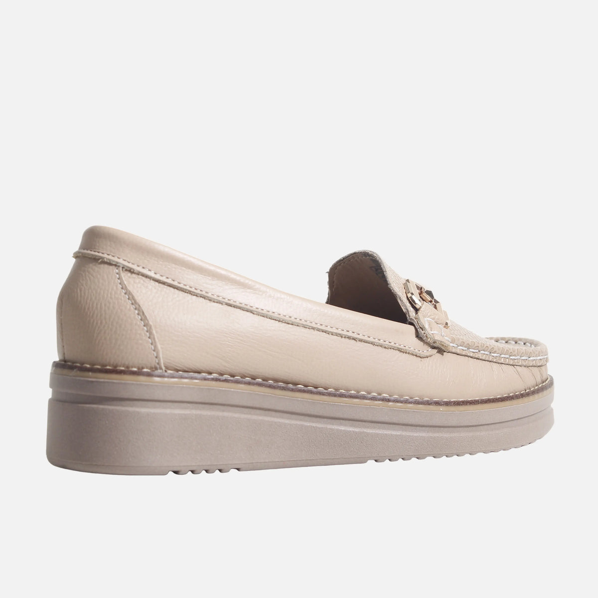 Mocasin plataforma gretta de cuero para mujer - Taupe