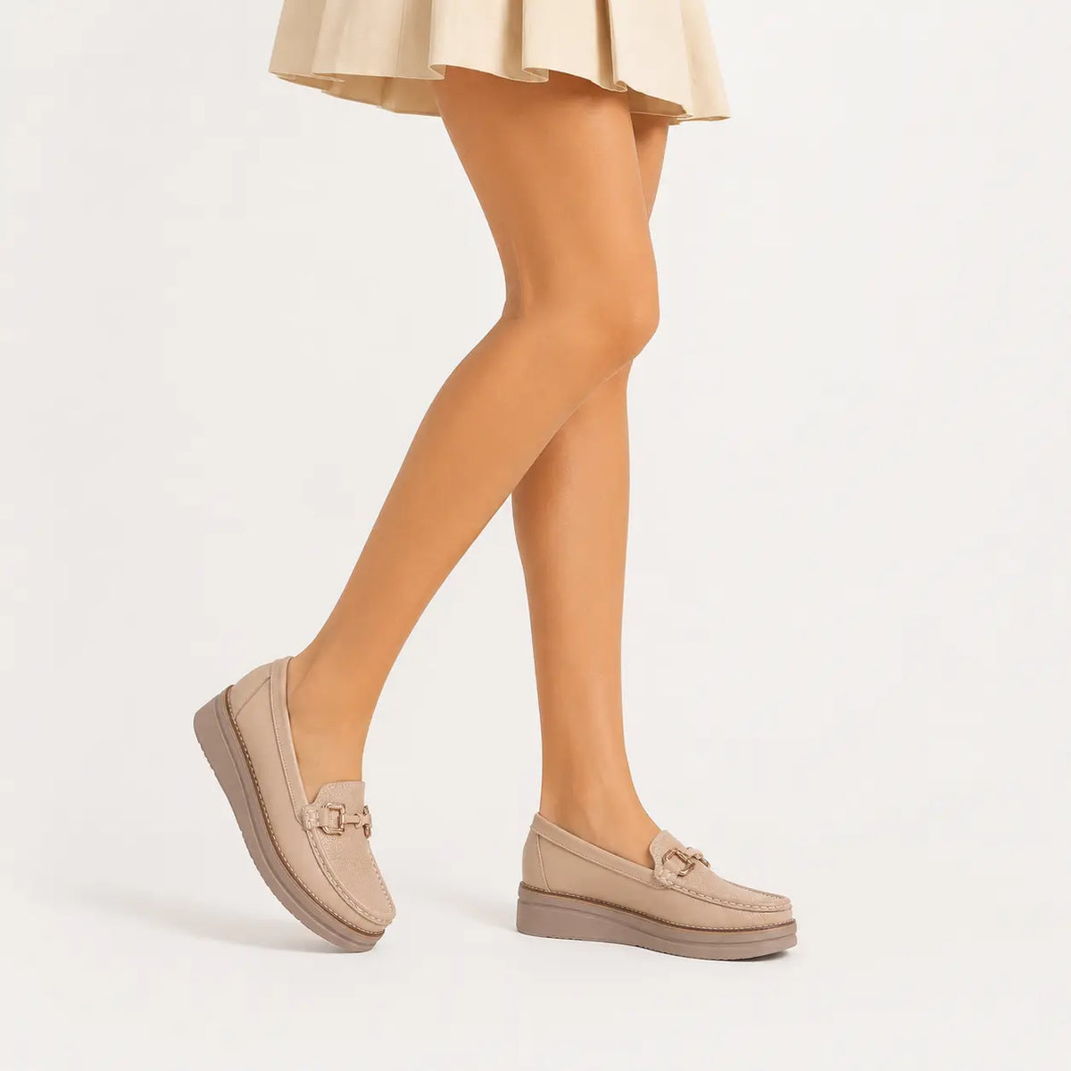 Mocasin plataforma gretta de cuero para mujer - Taupe