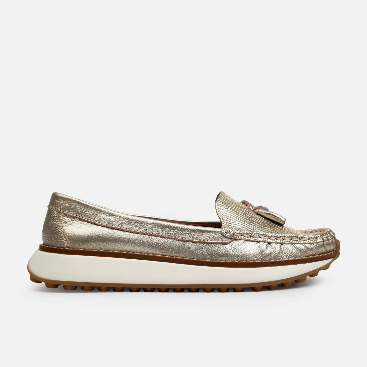 Mocasin plataforma carina de cuero para mujer - Oro