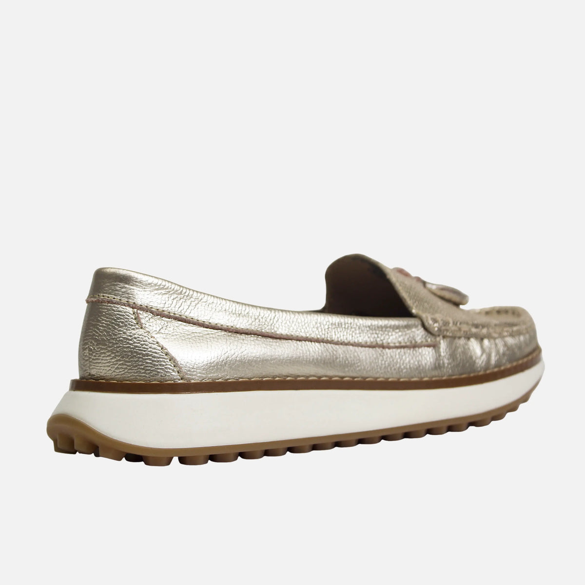 Mocasin plataforma carina de cuero para mujer - Oro