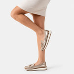 Mocasin plataforma carina de cuero para mujer - Oro