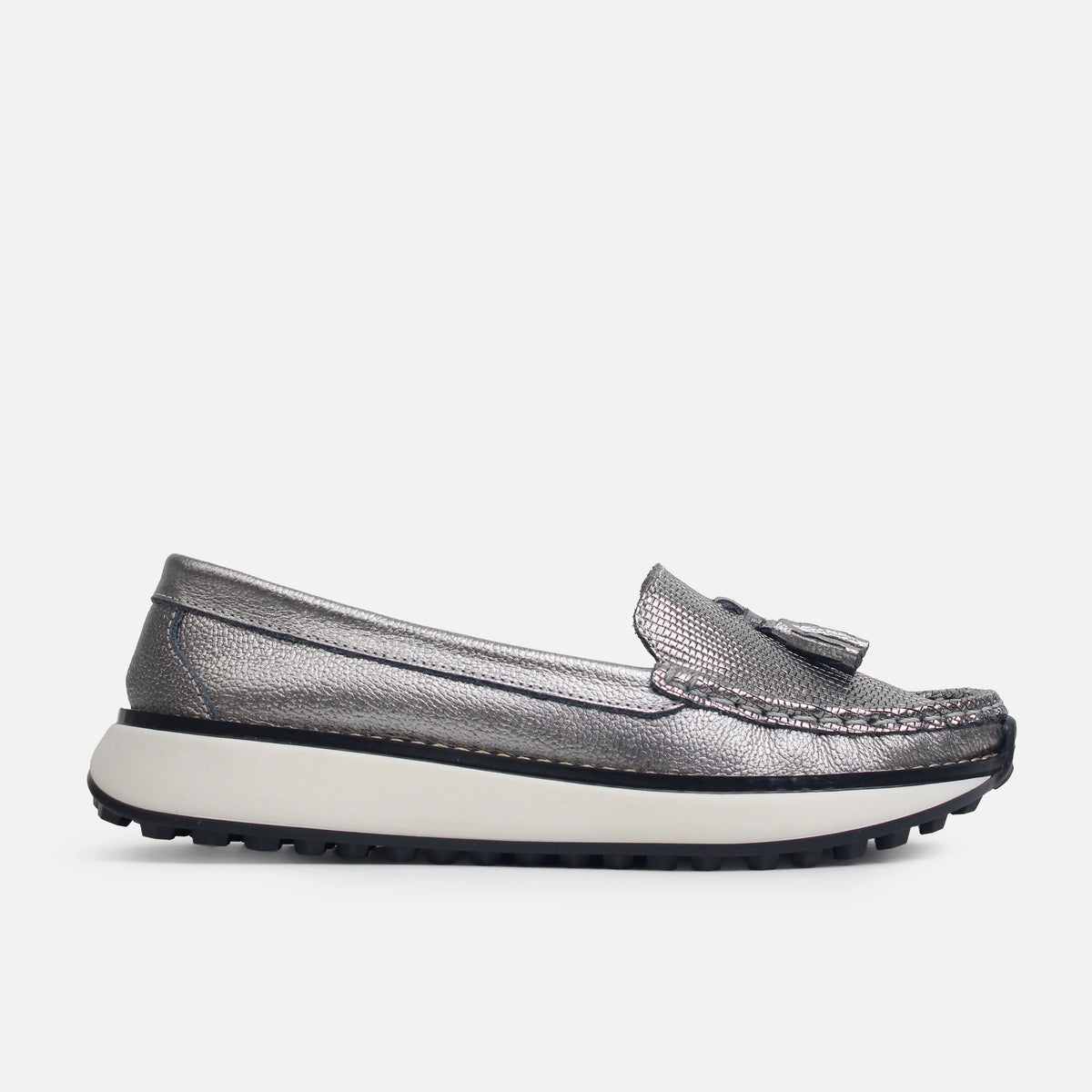 Mocasin plataforma carina de cuero para mujer - Plateado