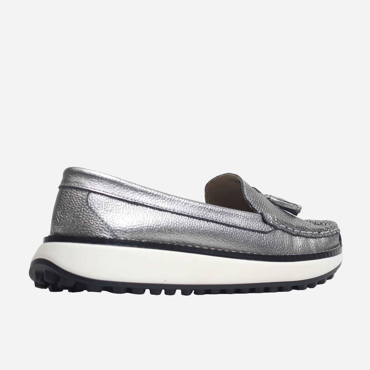Mocasin plataforma carina de cuero para mujer - Plateado
