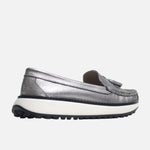 Mocasin plataforma carina de cuero para mujer - Plateado