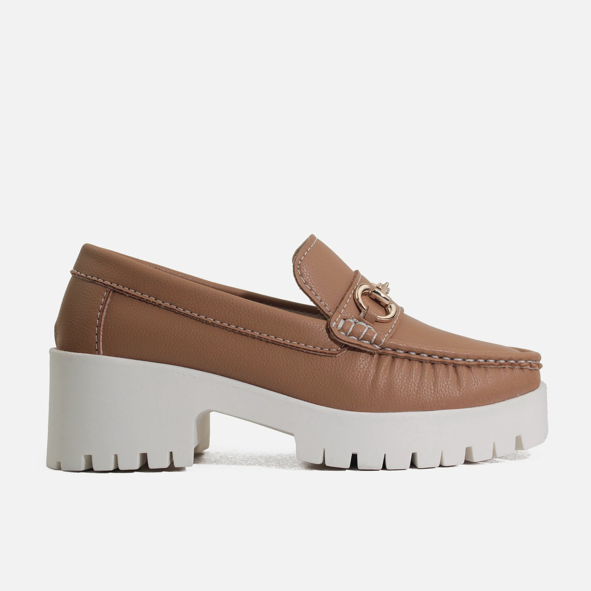 Mocasin tractorado dora de cuero para mujer - Almendra