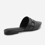 Zueco plano margarita de cuero para mujer - Negro